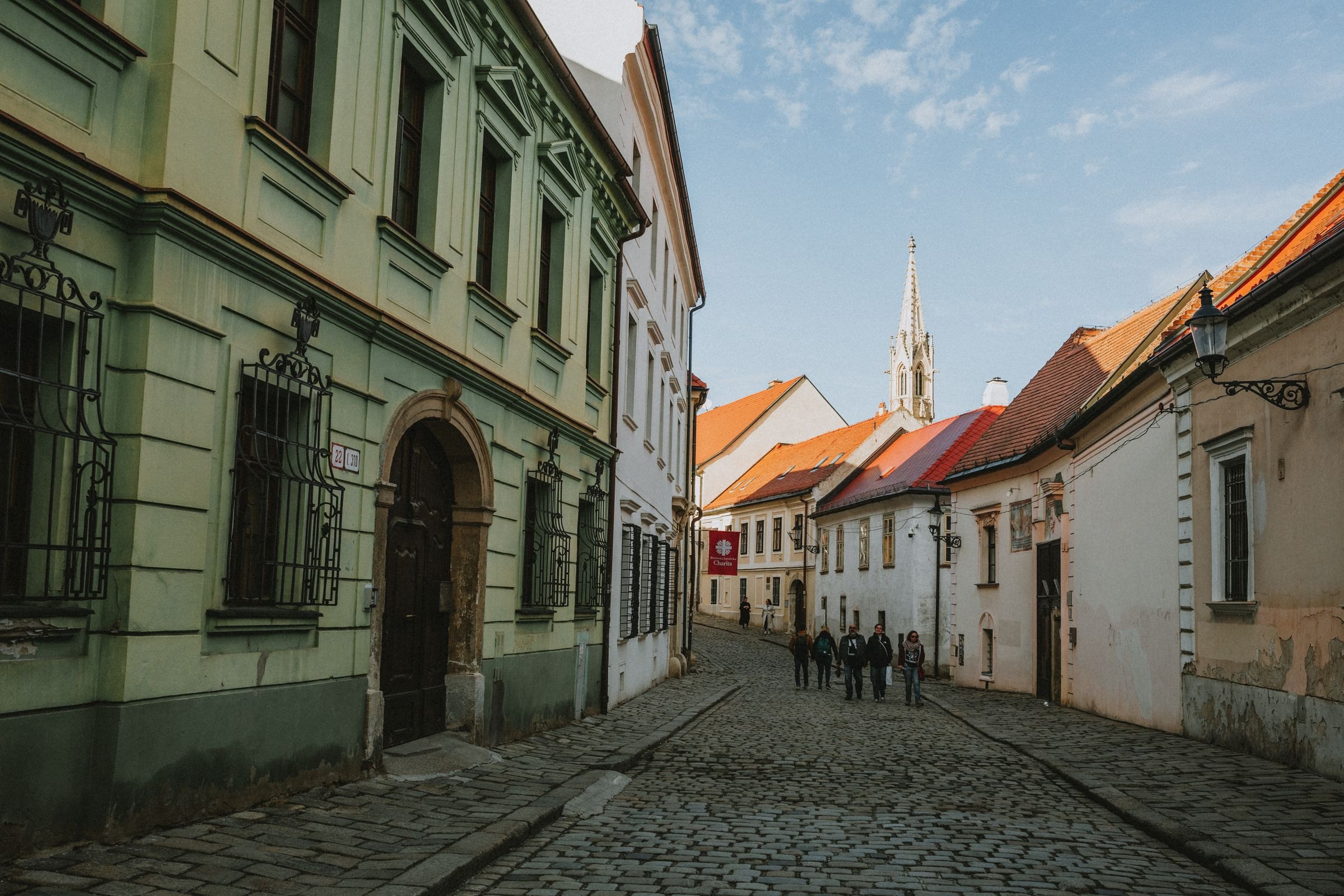 A cobbled street in Bratislava's old town