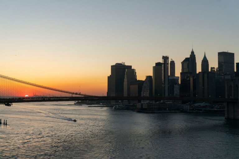 Brooklyn Bridge and Manhattan at sunset