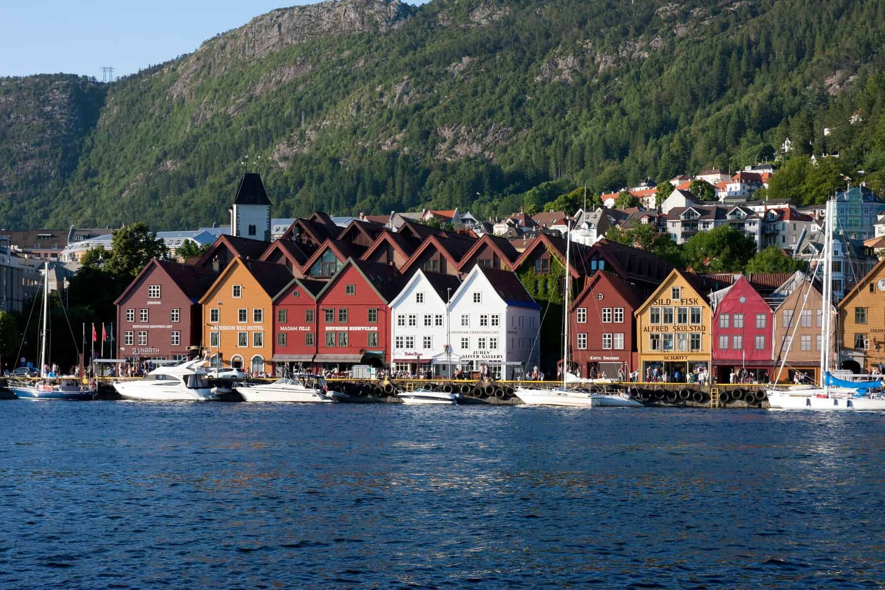 Coloured wooden buildings of the Bryggen waterfront in Bergen, Norway