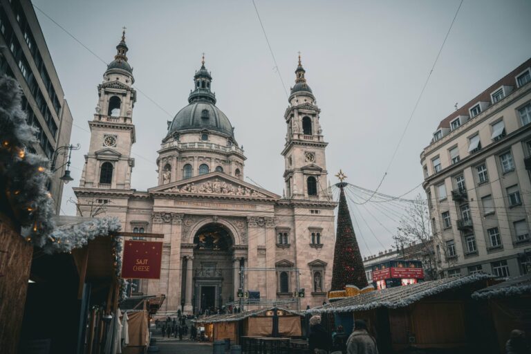 The Christmas market at St Stephen's Basilica in Budapest
