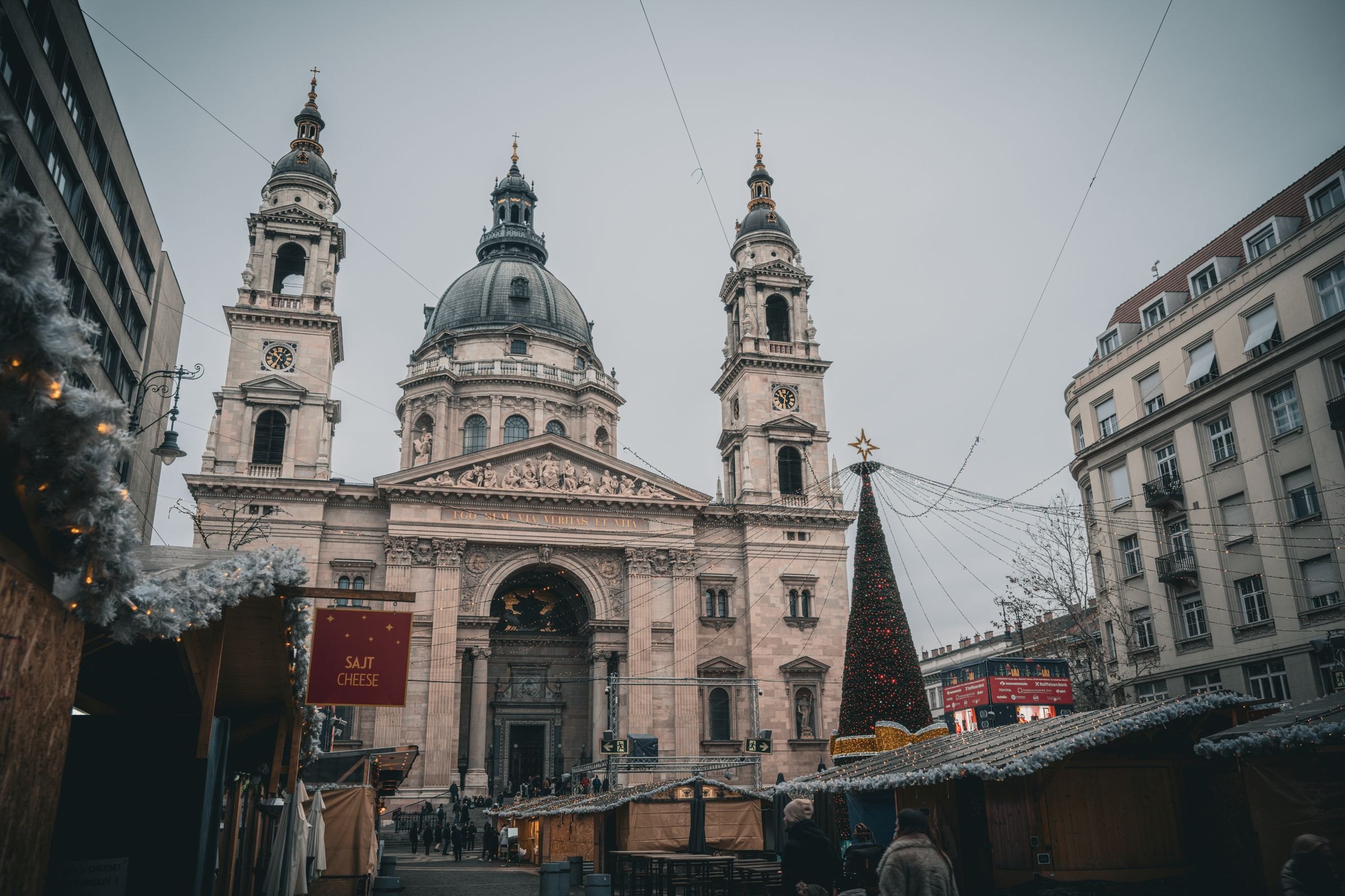 The Christmas market at St Stephen's Basilica in Budapest