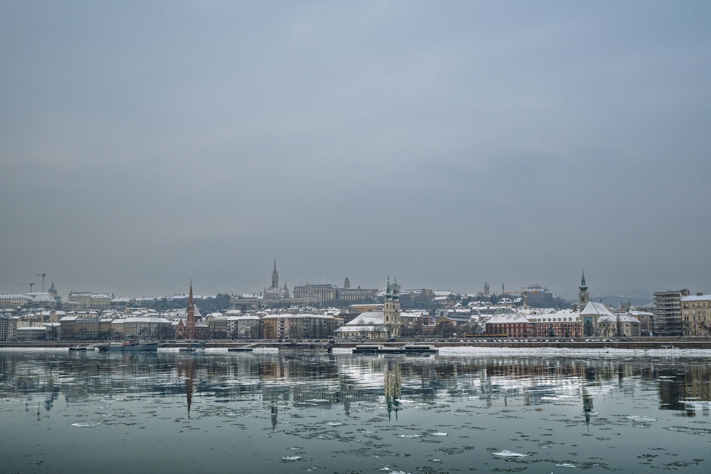 Budapest's skyline across the Danube in winter