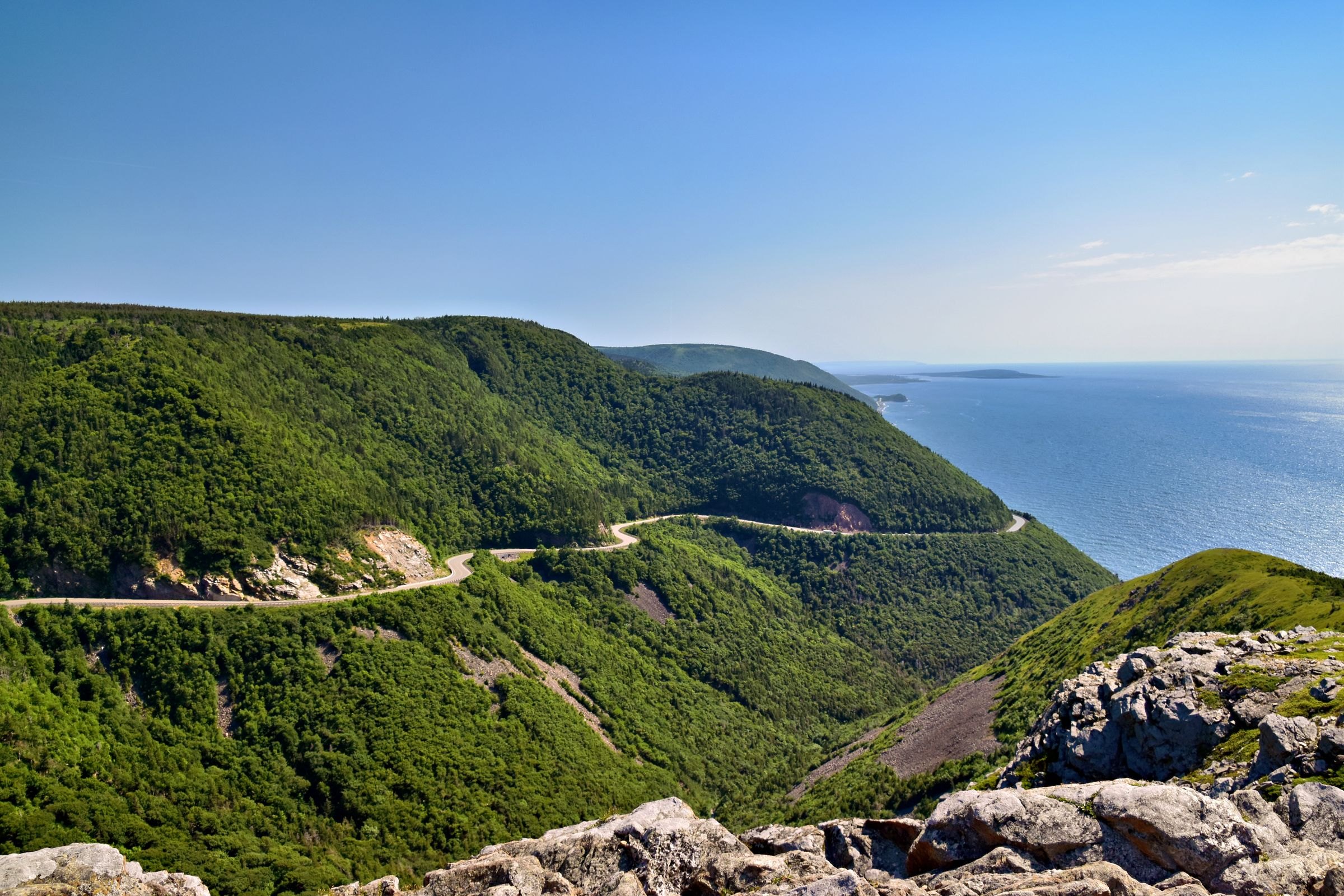 The Cabot Trail winding through the Cape Breton hills
