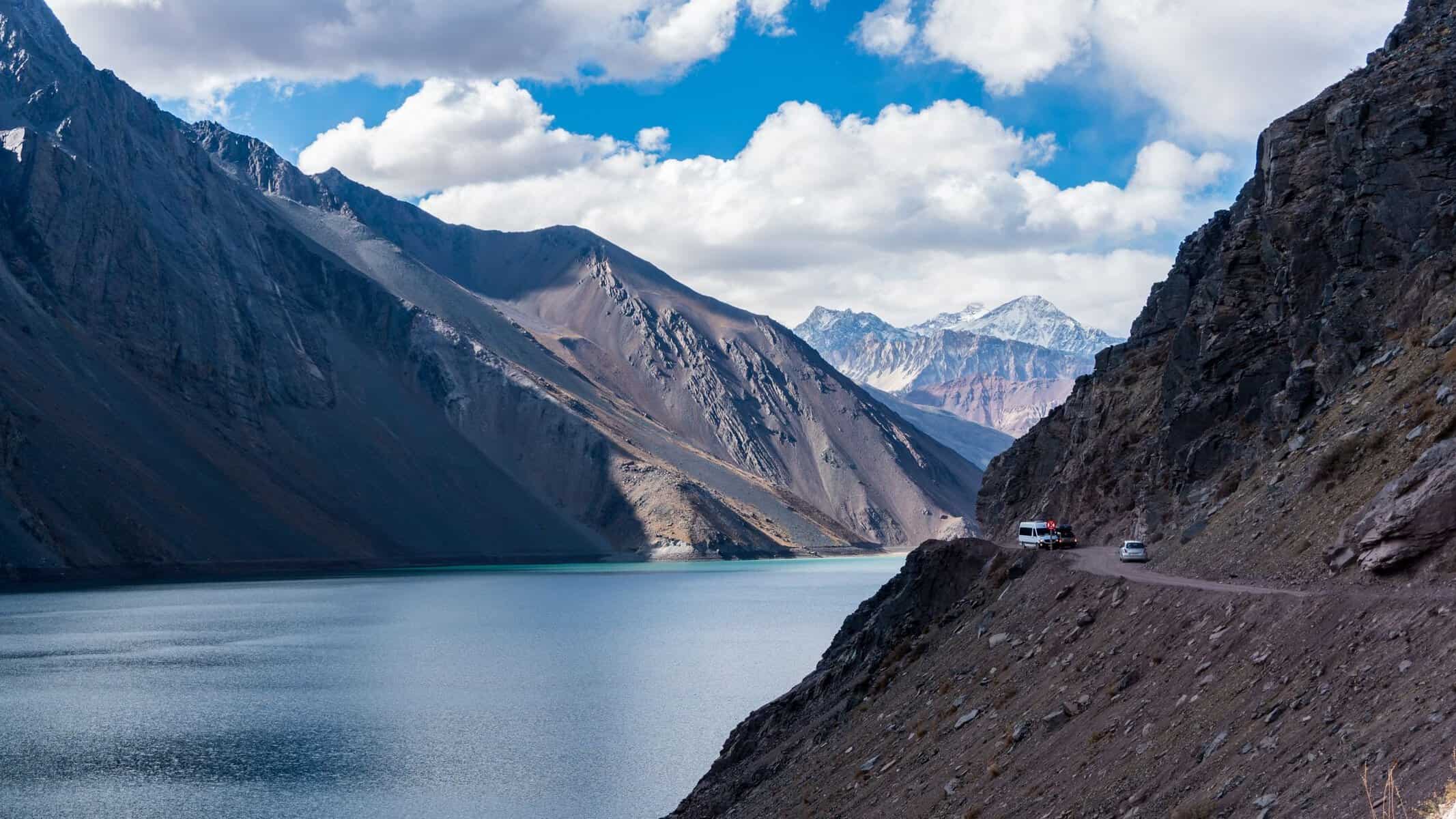 The Andes and a lake in the Cajón del Maipo