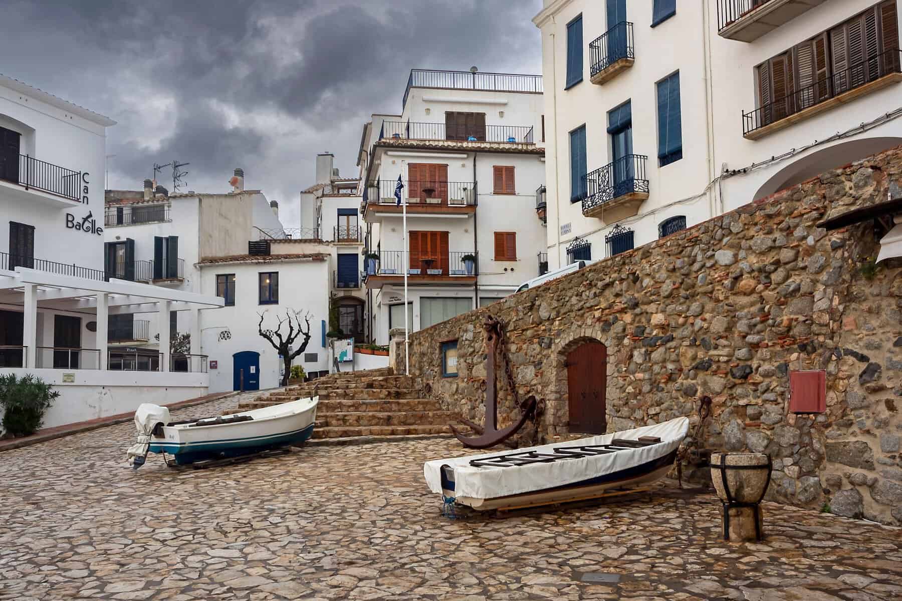 Boats and old houses in Calella de Palafrugell