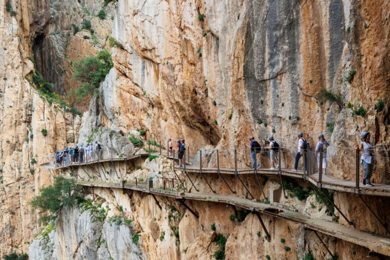 Walkers on the Caminito del Rey in the El Chorro gorge