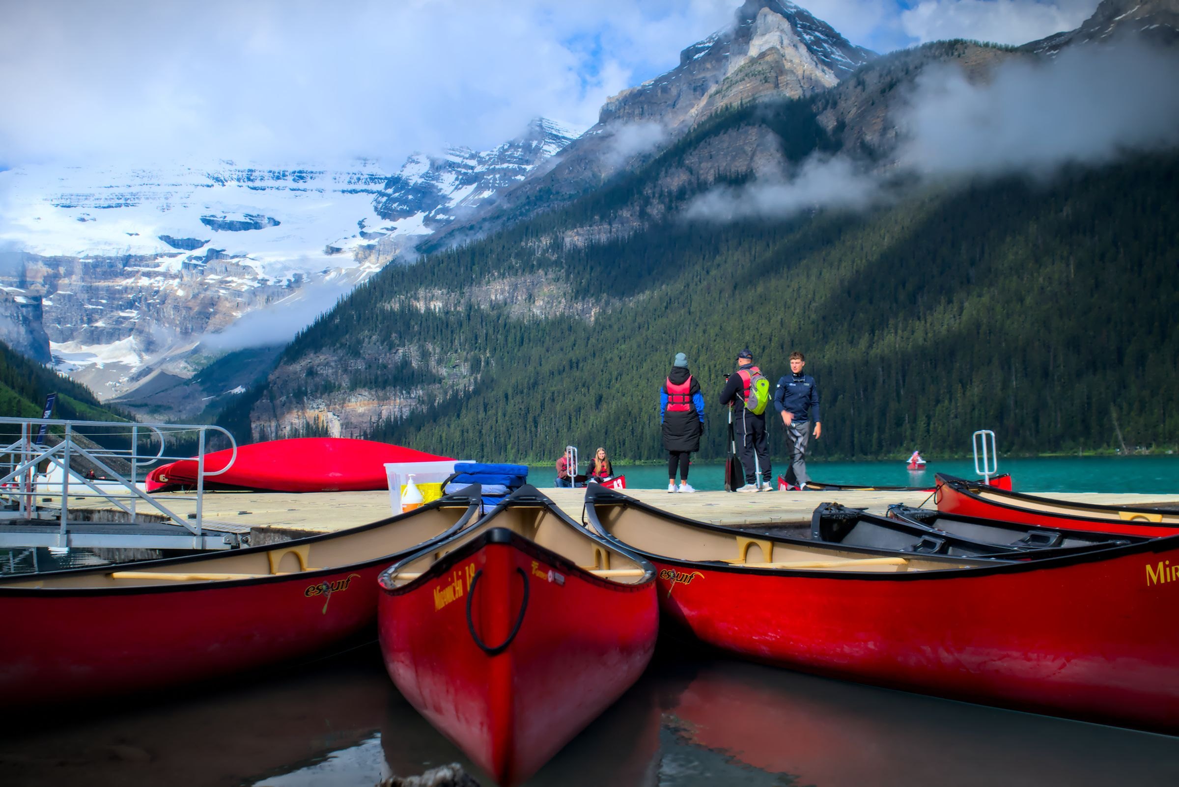 Red canoes at Lake Louise