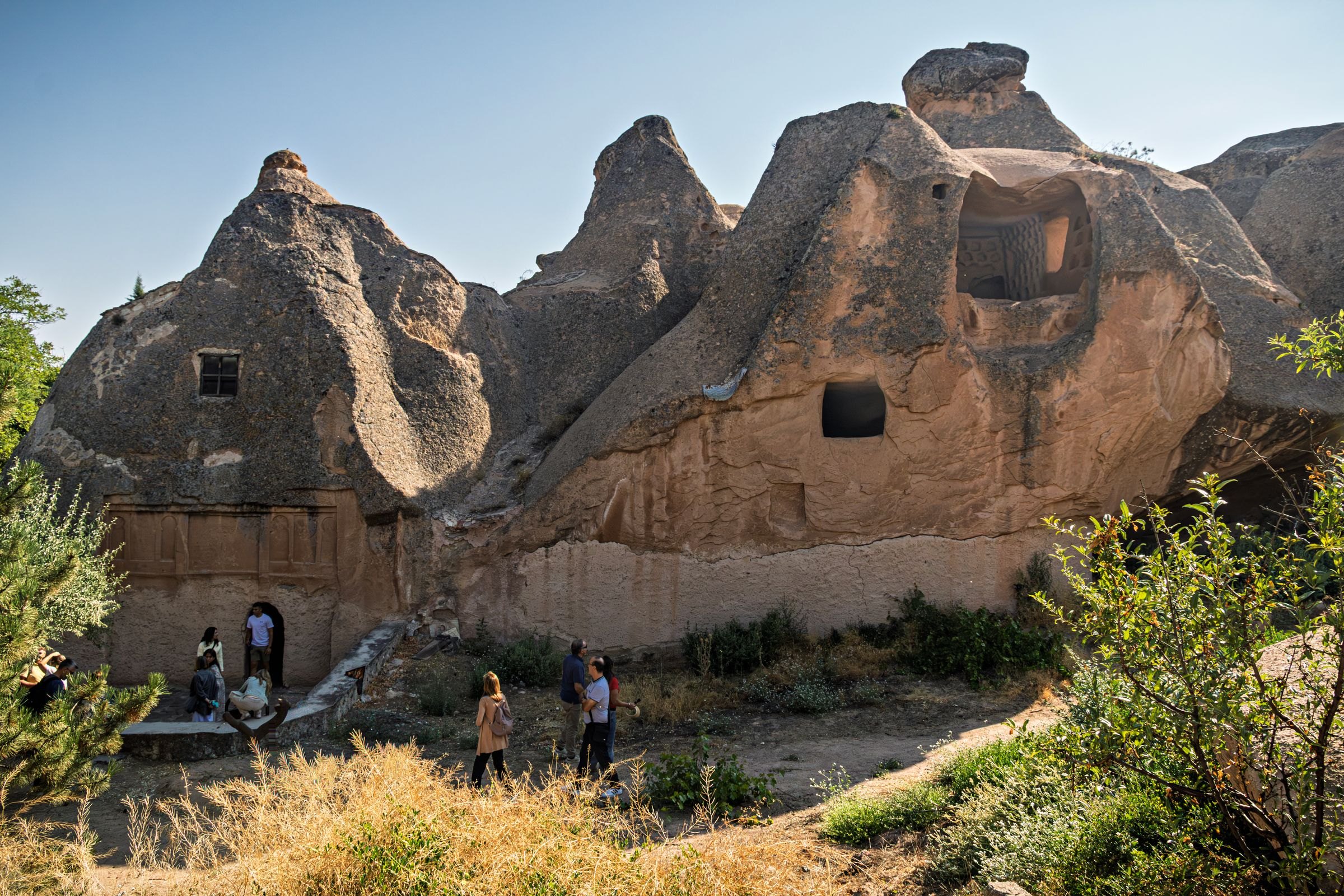 Cave dwellings carved into the rock in Cappadocia