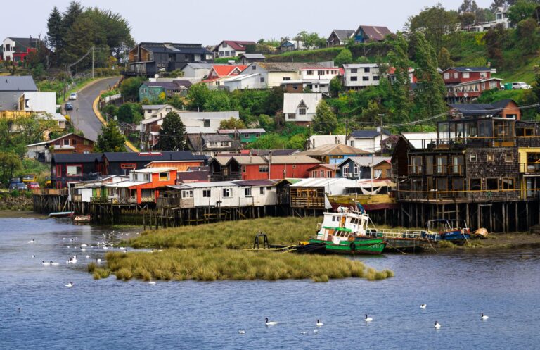Stilt houses and boats in Castro, Chiloé