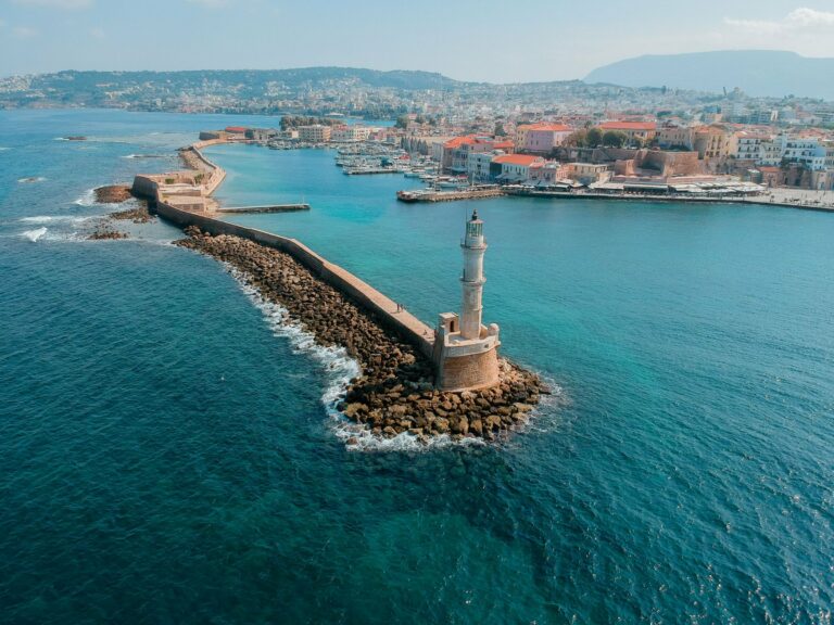 Chania's Venetian lighthouse and harbour from above