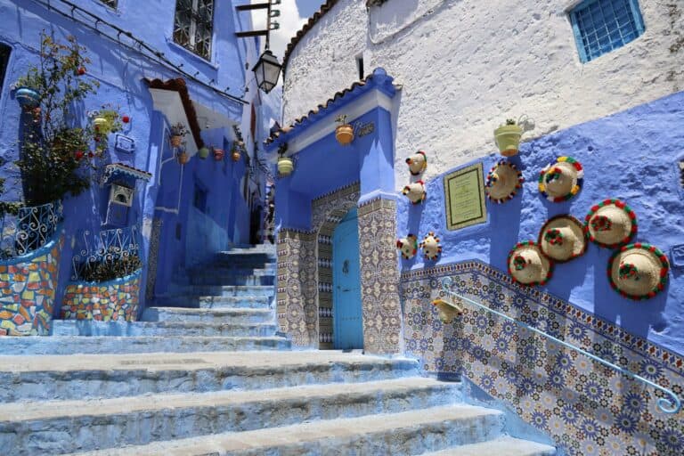 A blue-washed street in Chefchaouen, Morocco