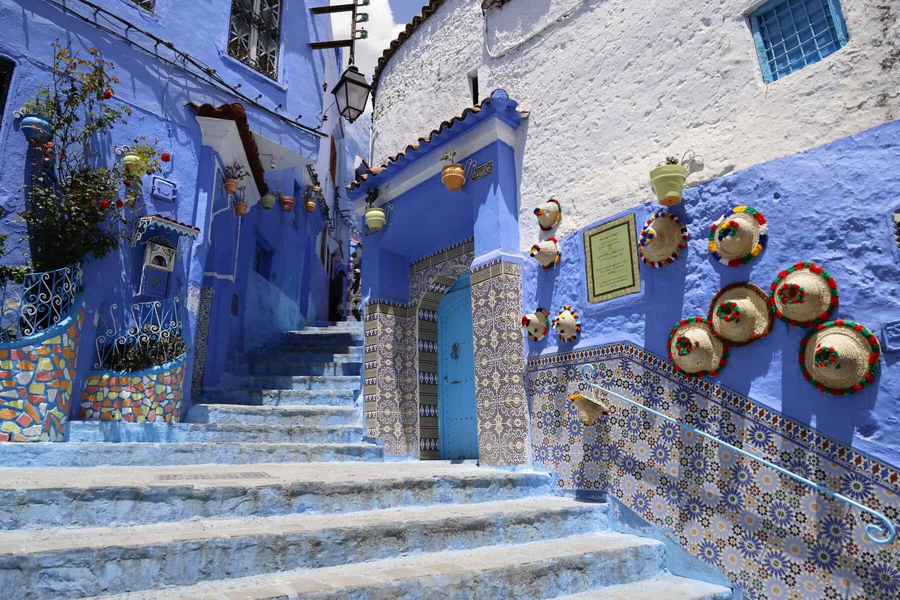 A blue-washed street in Chefchaouen, Morocco