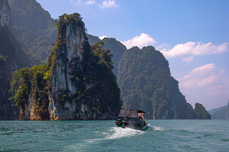 A longtail boat on Cheow Lan Lake in Khao Sok