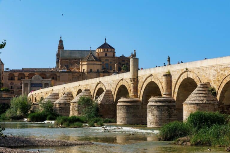The Roman bridge and the Mezquita-Cathedral of Córdoba, Spain