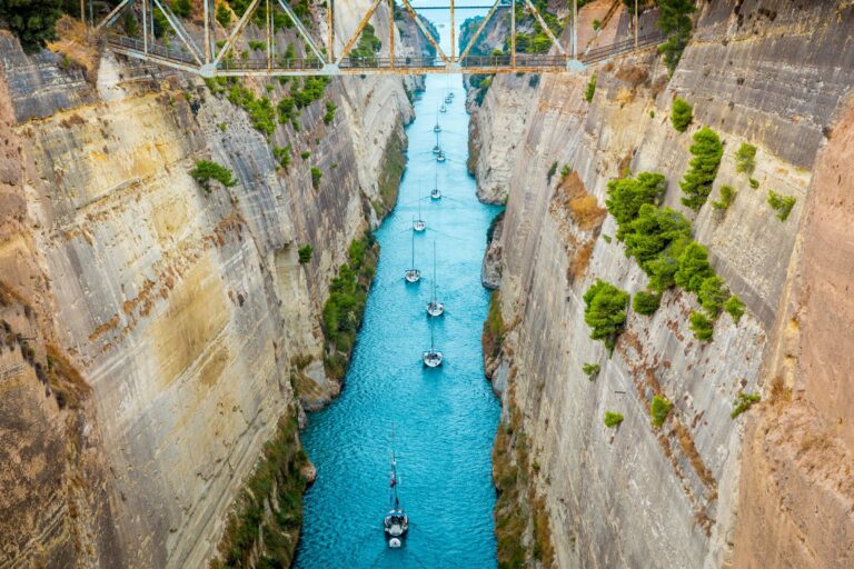 Yachts in the Corinth Canal