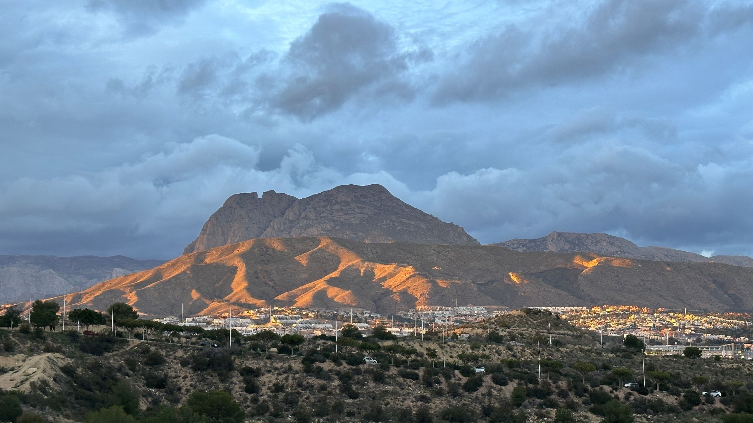 A mountain lit by the setting sun near the Costa Blanca