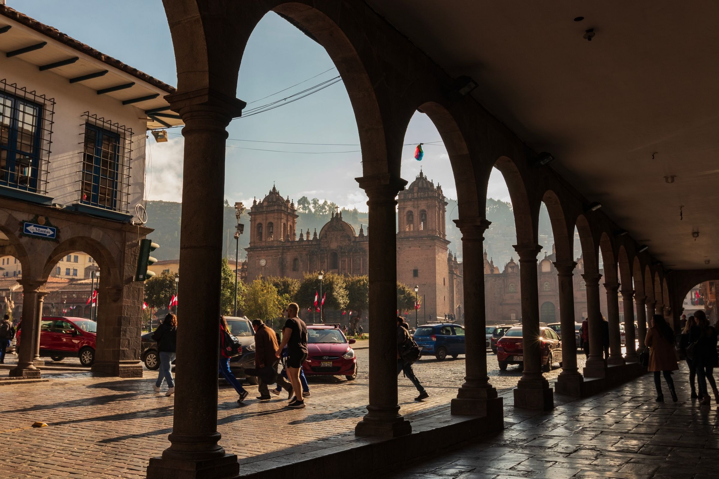 Cusco Cathedral framed by colonnades