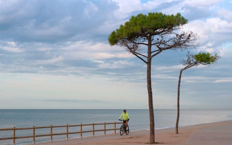 A cyclist on a coastal path in Catalonia