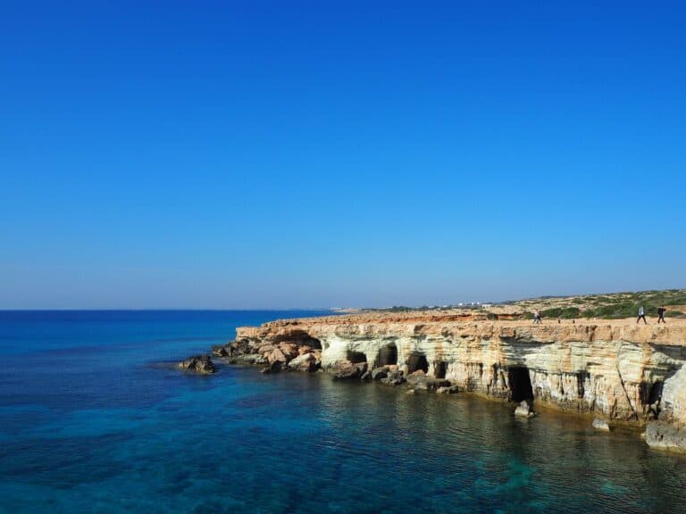 Sea caves and clear water on the coast of Cyprus
