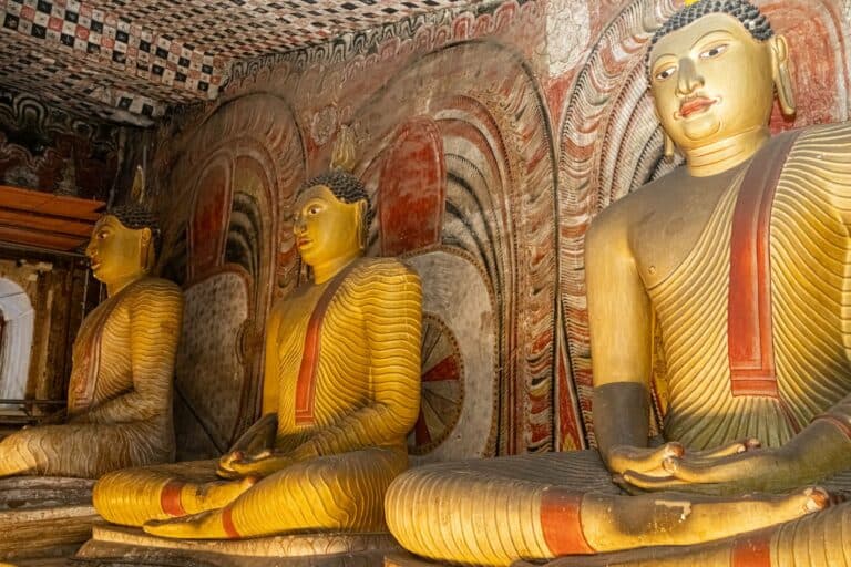 Buddha statues inside the Dambulla cave temples, Sri Lanka