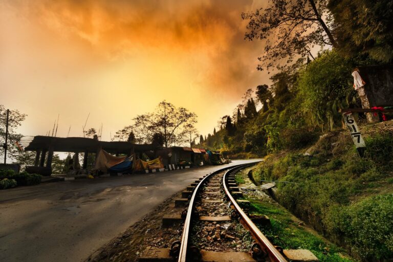 The Darjeeling railway curving through the hills
