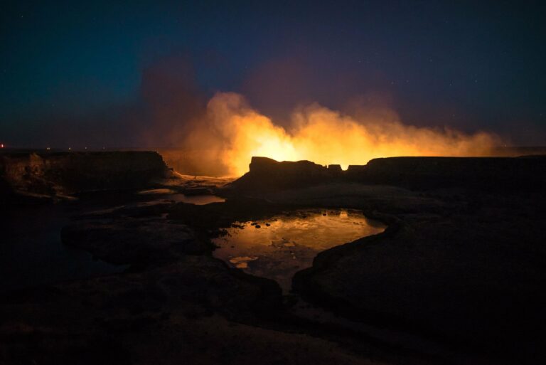The glowing Darvaza gas crater at night, Turkmenistan