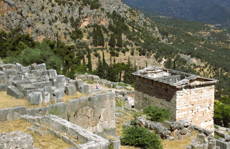 Ancient ruins on the mountainside at Delphi