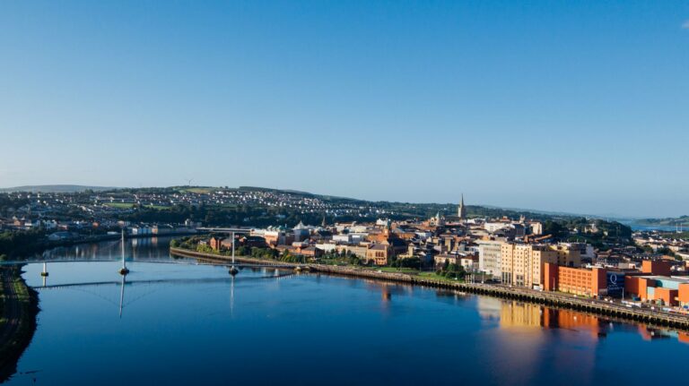 Derry and the Peace Bridge over the River Foyle
