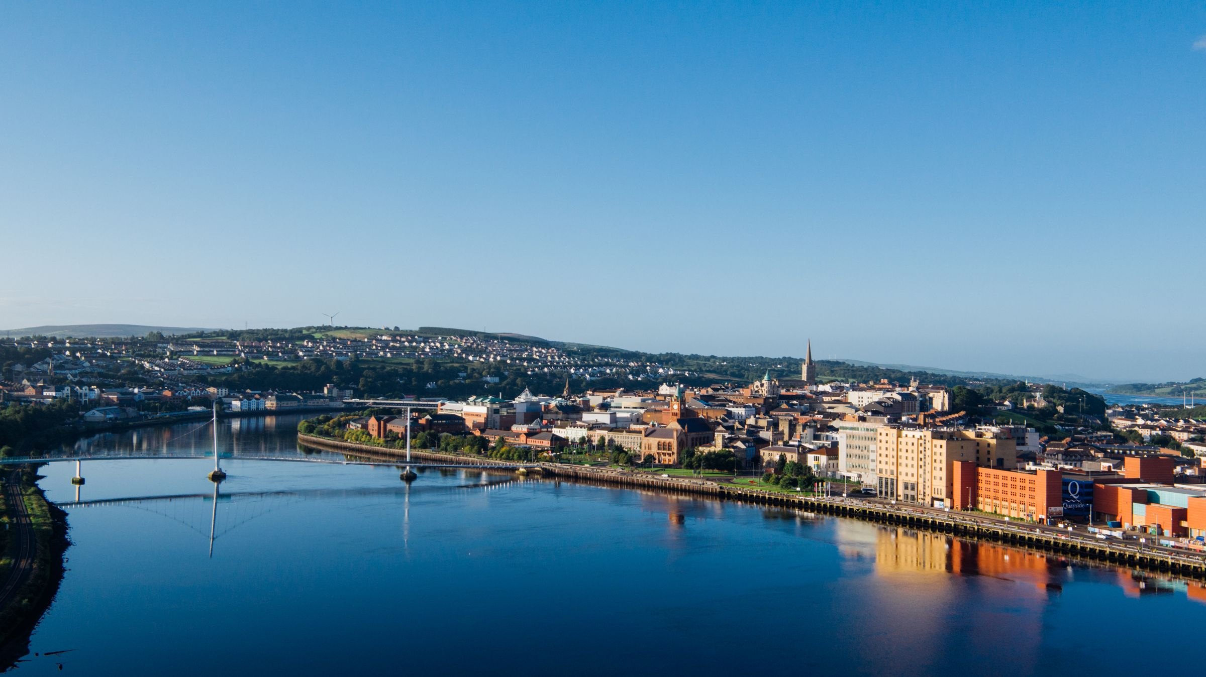 Derry and the Peace Bridge over the River Foyle