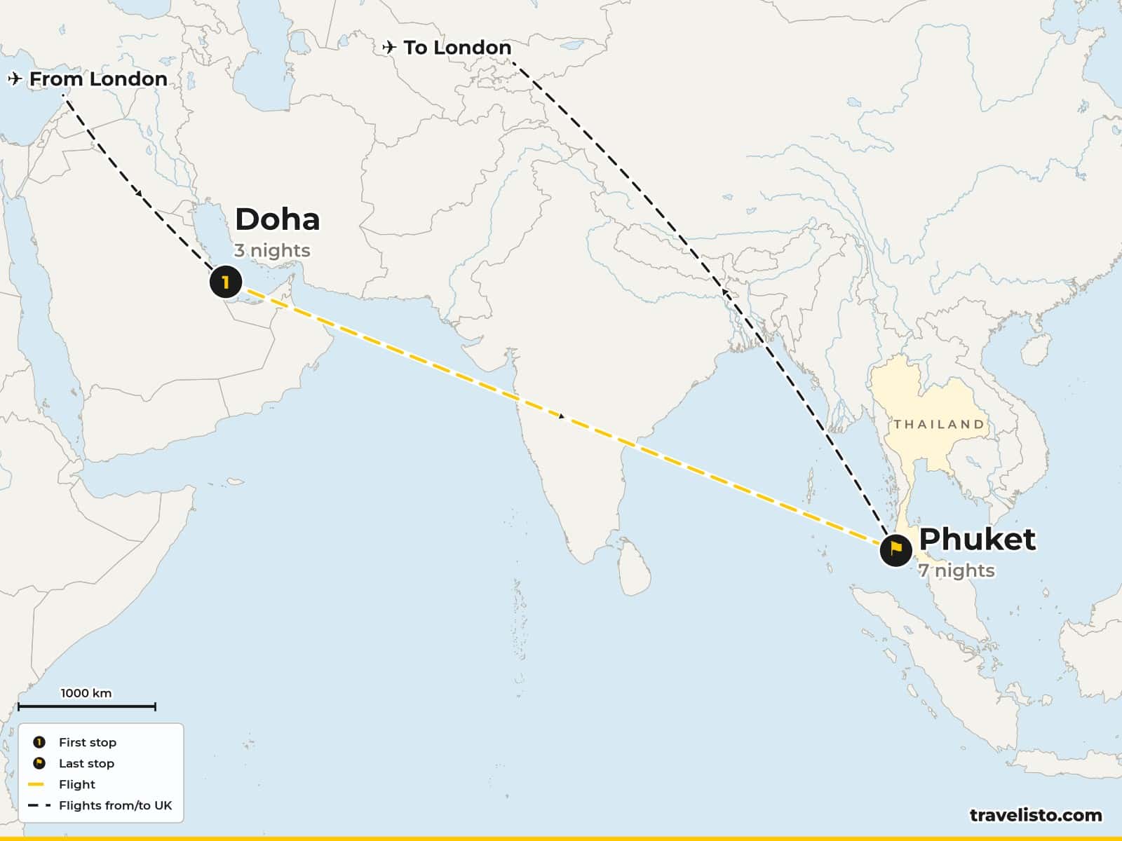 Route map: Doha & Phuket