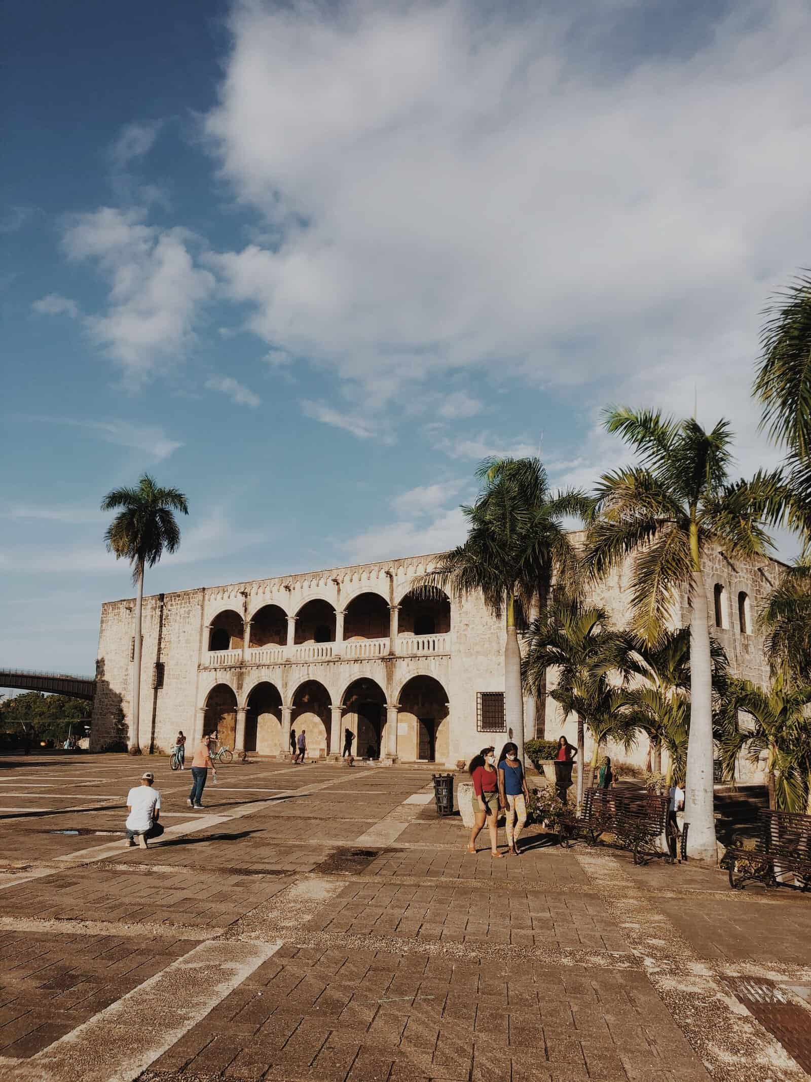 Colonial buildings and palm trees in Santo Domingo's Zona Colonial