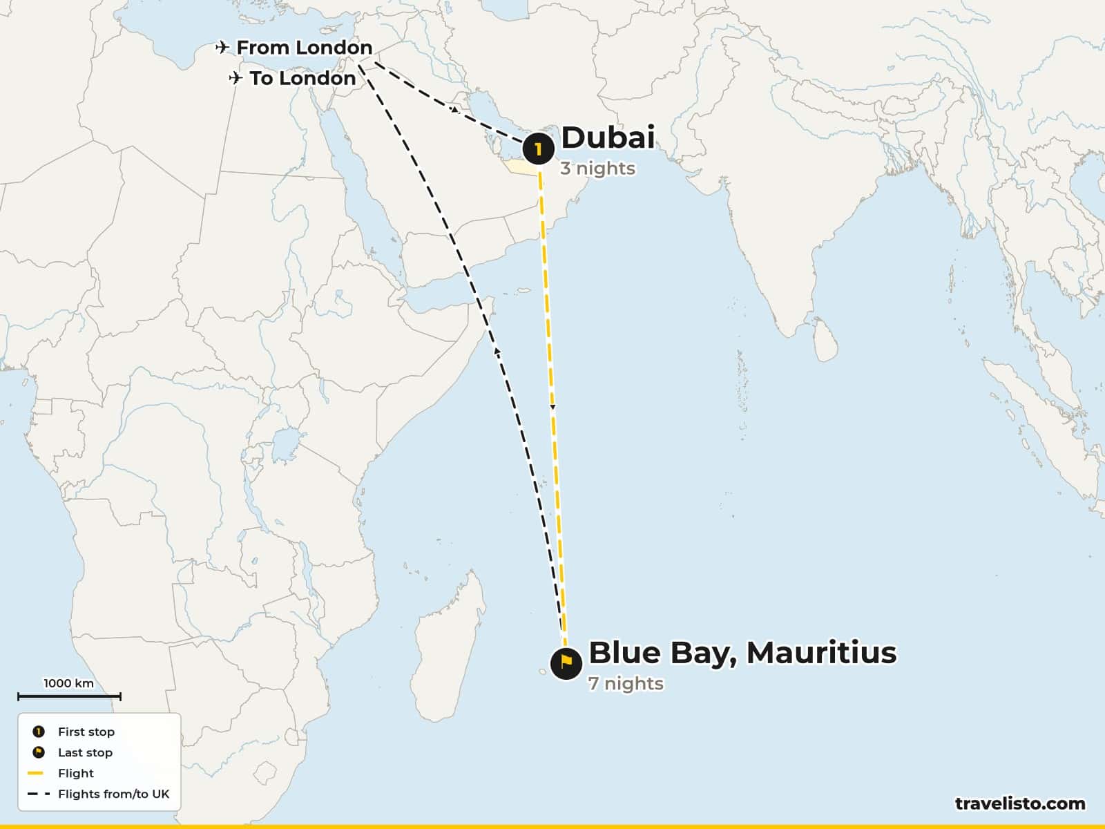 Route map: Dubai & Mauritius