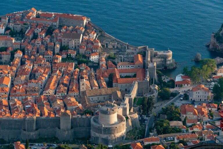 Aerial view of Dubrovnik's walled Old Town on the Adriatic, Croatia