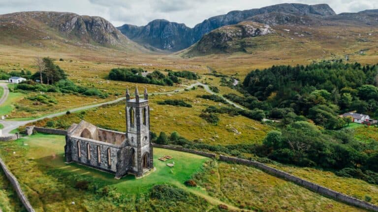 The ruined church at Dunlewey in County Donegal