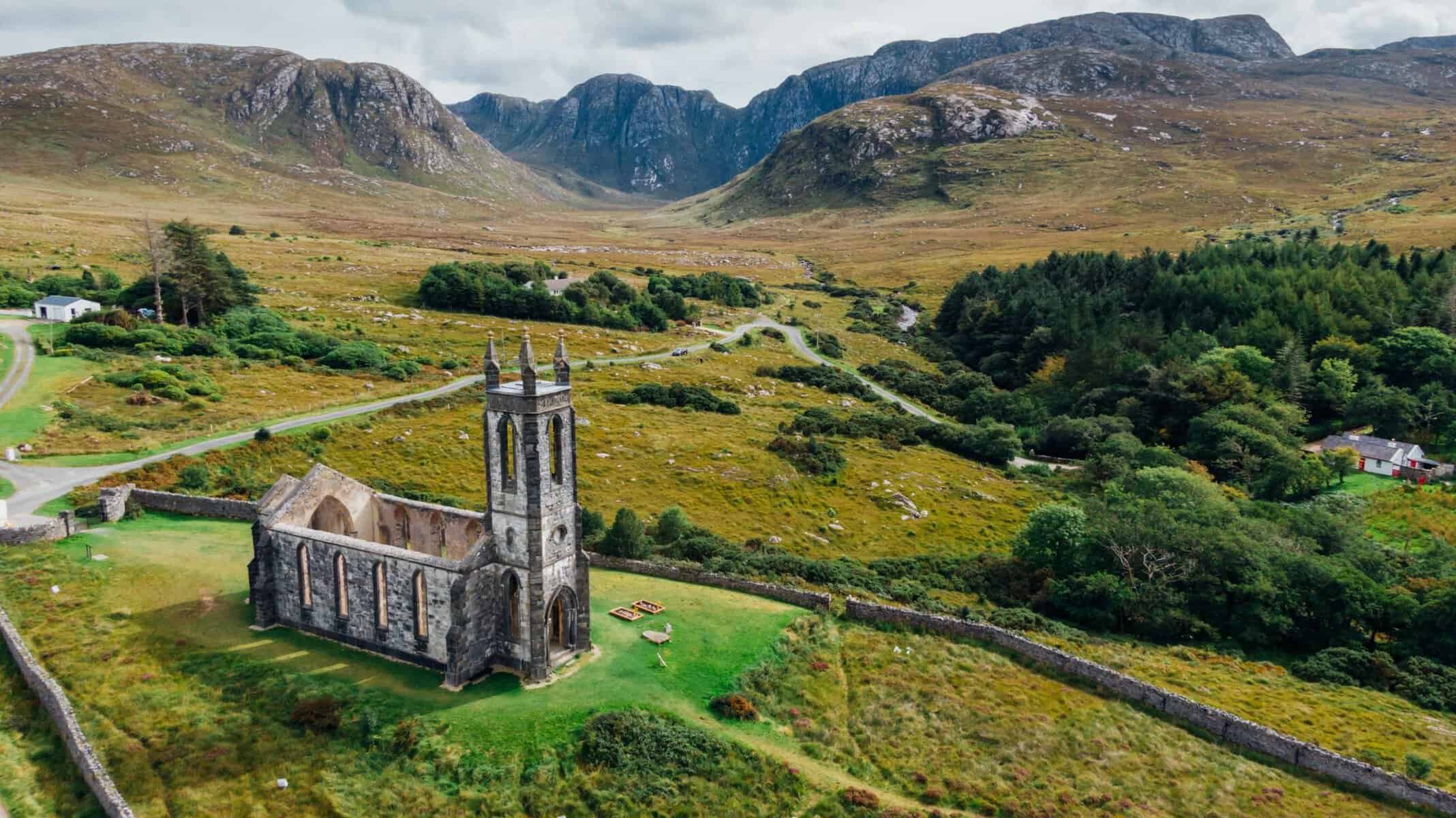 The ruined church at Dunlewey in County Donegal