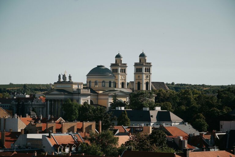 Eger Basilica above the town rooftops, Hungary
