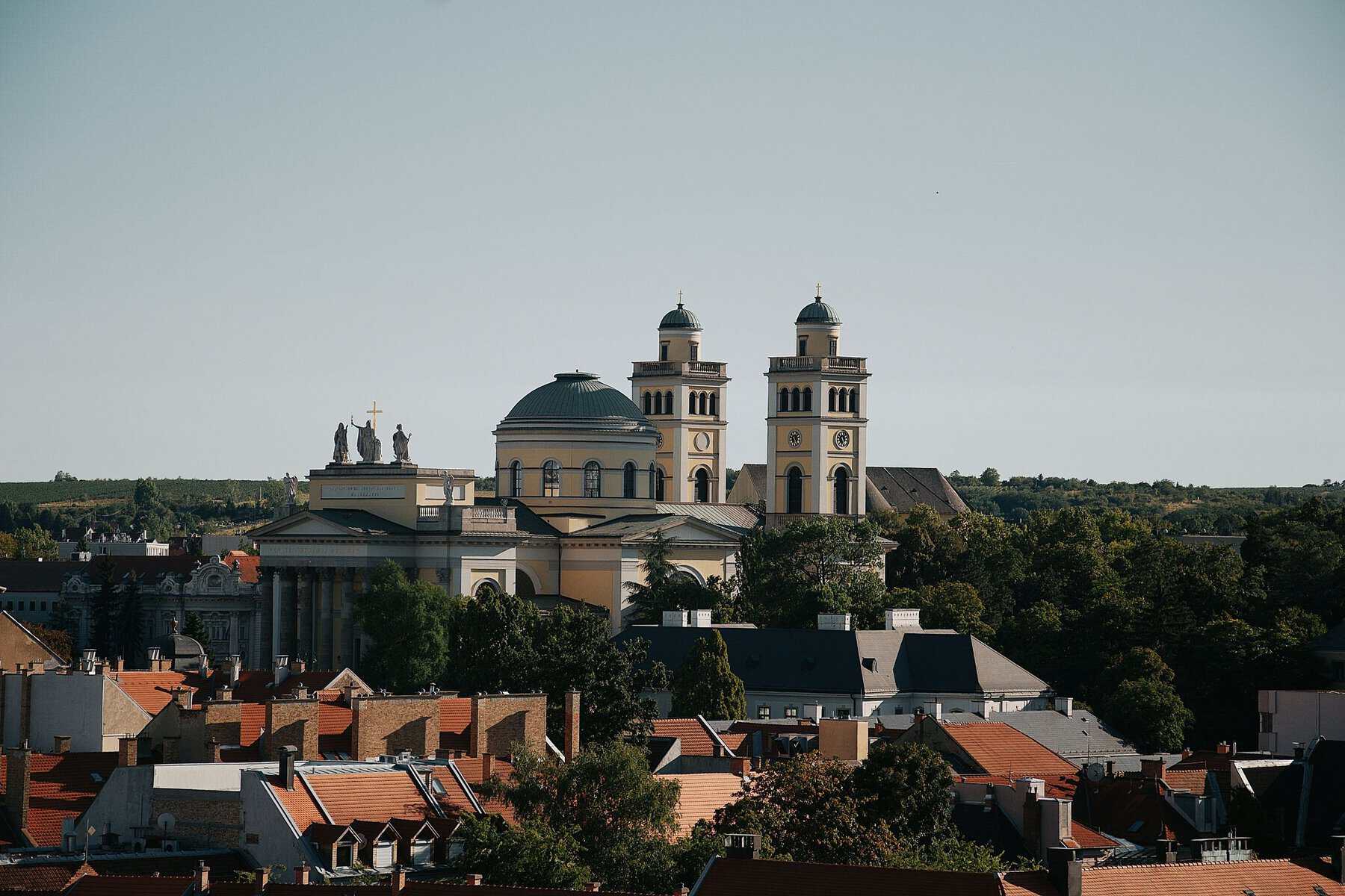Eger Basilica above the town rooftops, Hungary