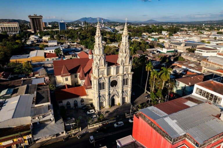 Aerial view of El Rosario Church in San Salvador, El Salvador
