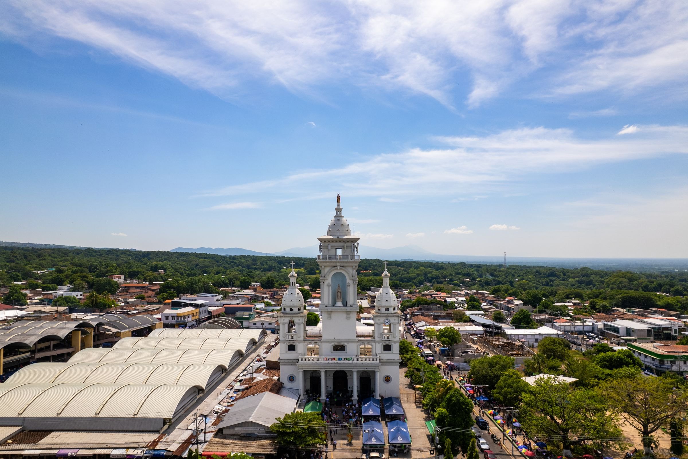 A church among green countryside in El Salvador