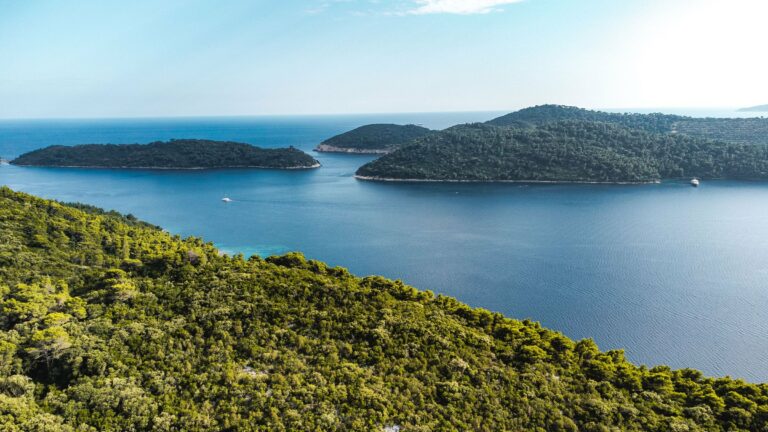 Green islands off the coast near Dubrovnik
