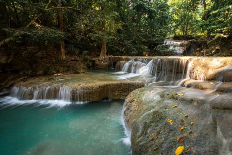 The tiered waterfalls of Erawan National Park, Thailand