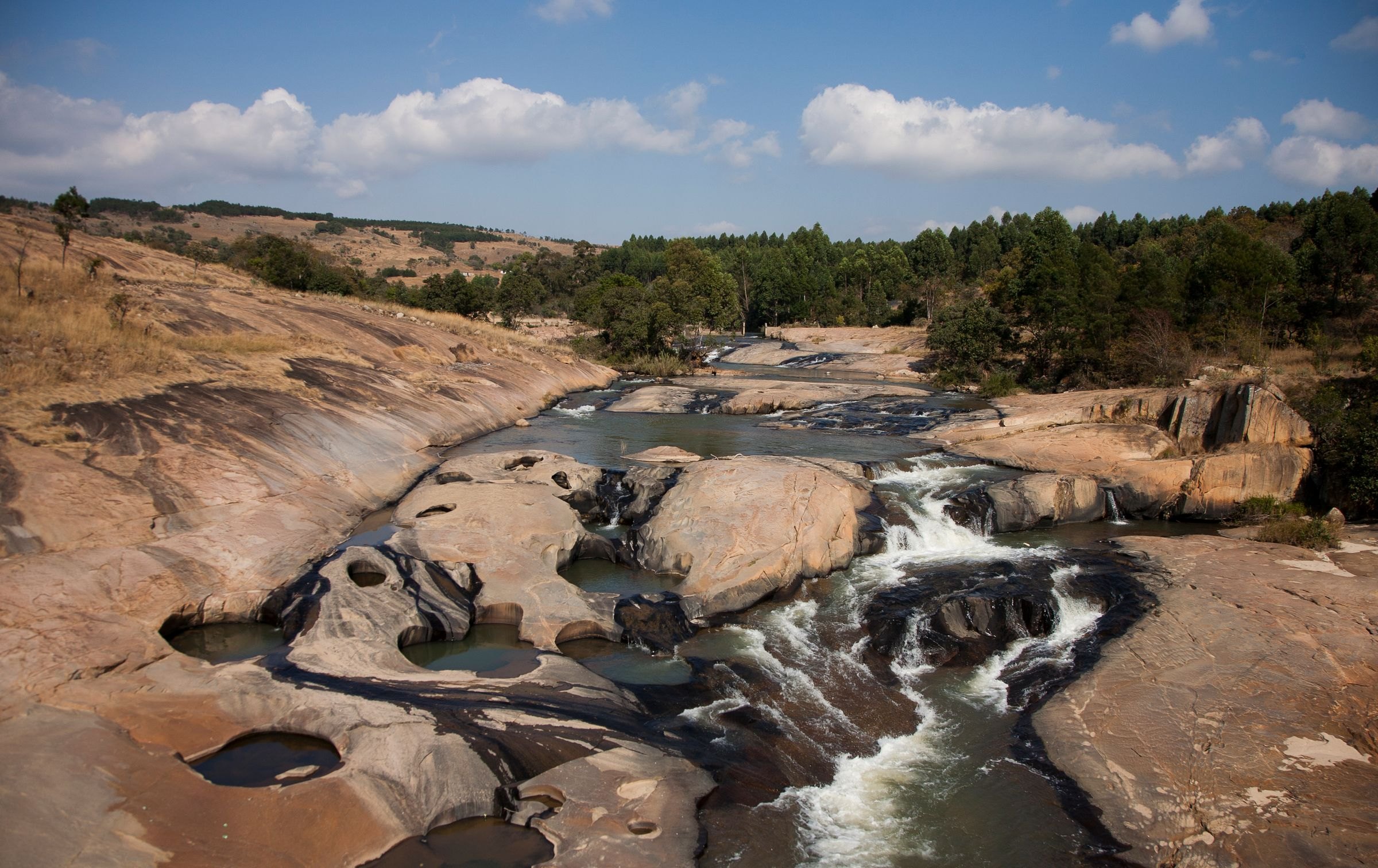 Rocky cascades on a river in Eswatini