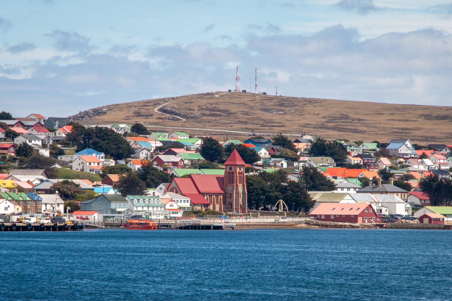 Colourful houses on the harbour at Stanley, Falkland Islands