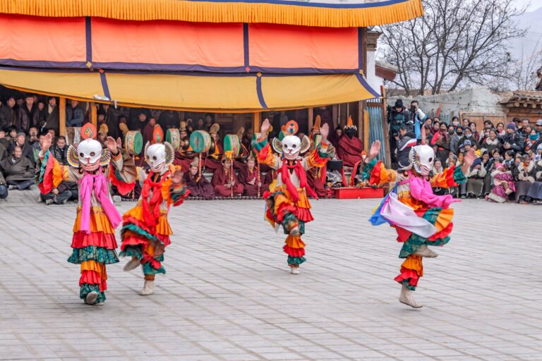 Festival dancers in colourful costumes