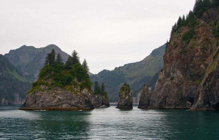 Rocky islands in the Kenai Fjords