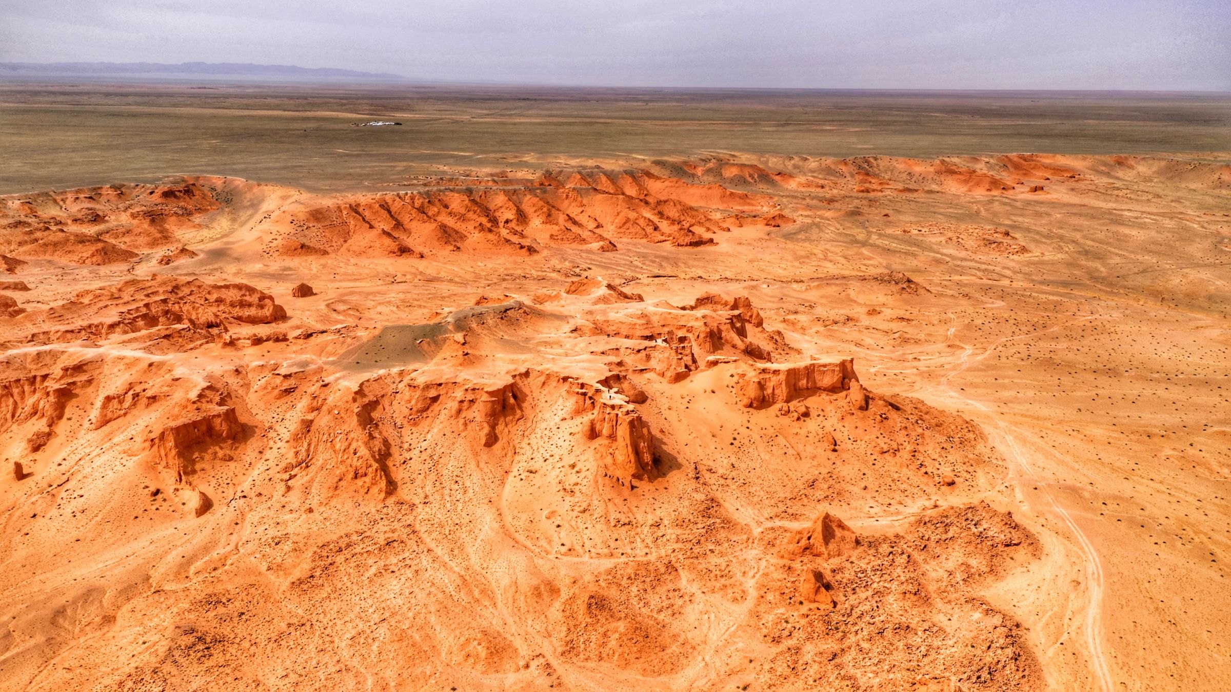 The Flaming Cliffs of Bayanzag from the air