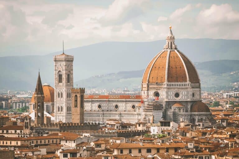 Florence Cathedral and its dome above the city's rooftops, Italy