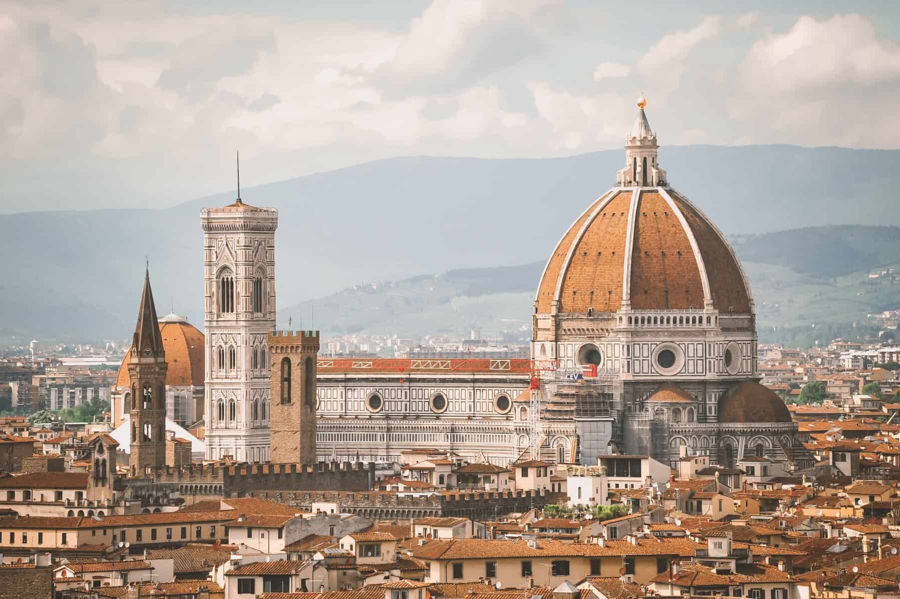 Florence Cathedral and its dome above the city's rooftops, Italy