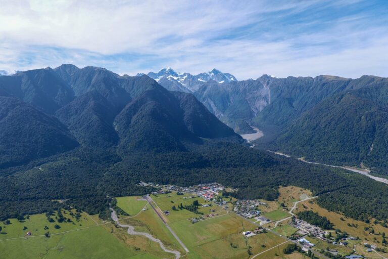 Fox Glacier village below the mountains