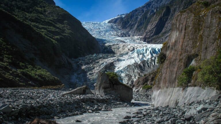 Franz Josef Glacier in its valley on the West Coast, New Zealand